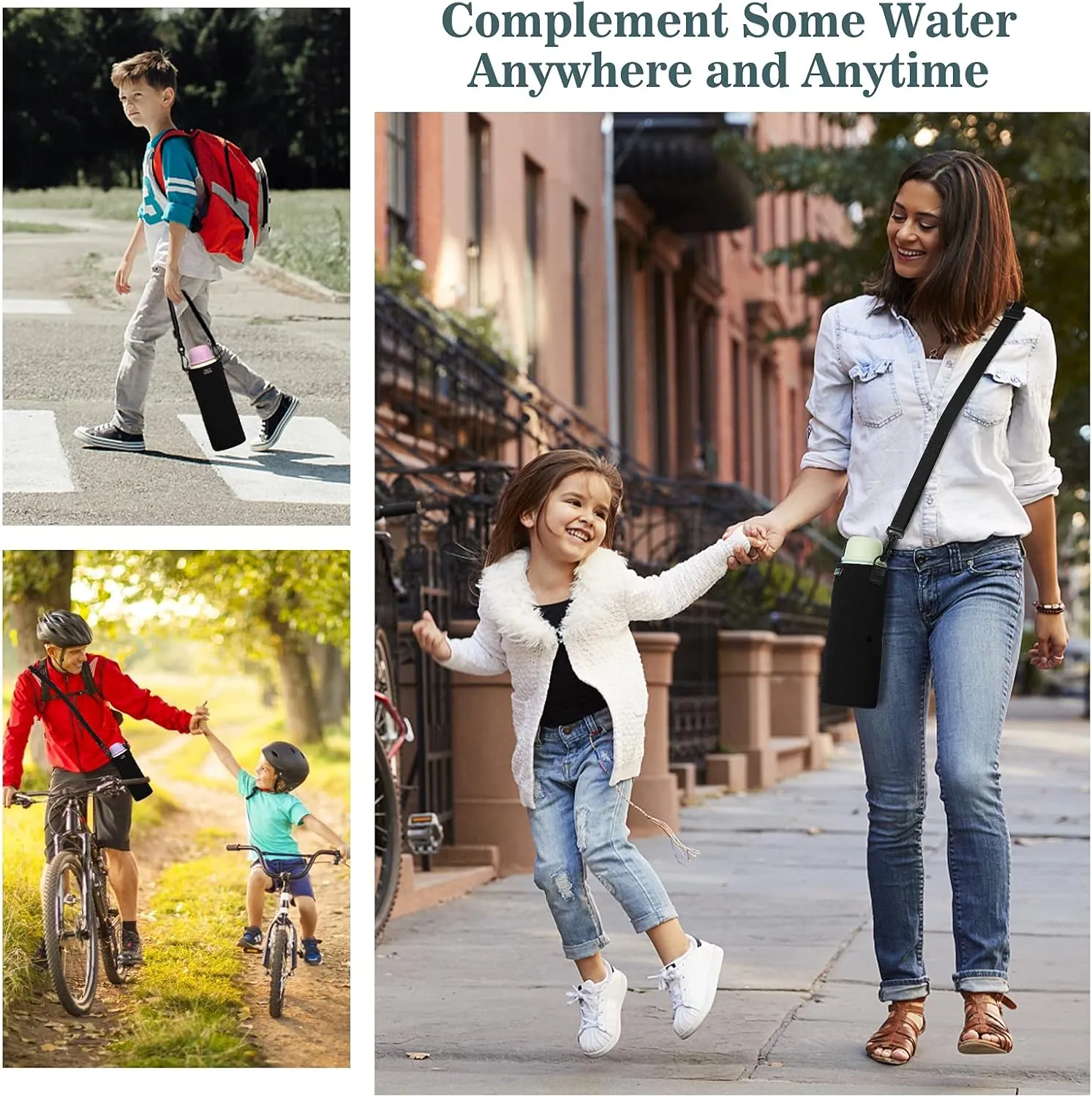 Nuovoware Water Bottle Carrier Bag, Premium Neoprene Portable Insulated Water bottle Sling Holder Bag 1000ML with Adjustable Shoulder Strap for Men Women Hiking, Sling Bottle Bag Case