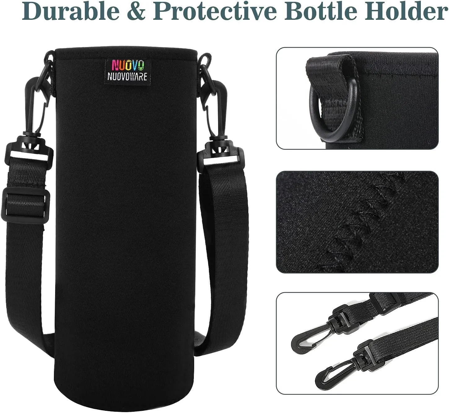 Nuovoware Water Bottle Carrier Bag, Premium Neoprene Portable Insulated Water bottle Sling Holder Bag 1000ML with Adjustable Shoulder Strap for Men Women Hiking, Sling Bottle Bag Case