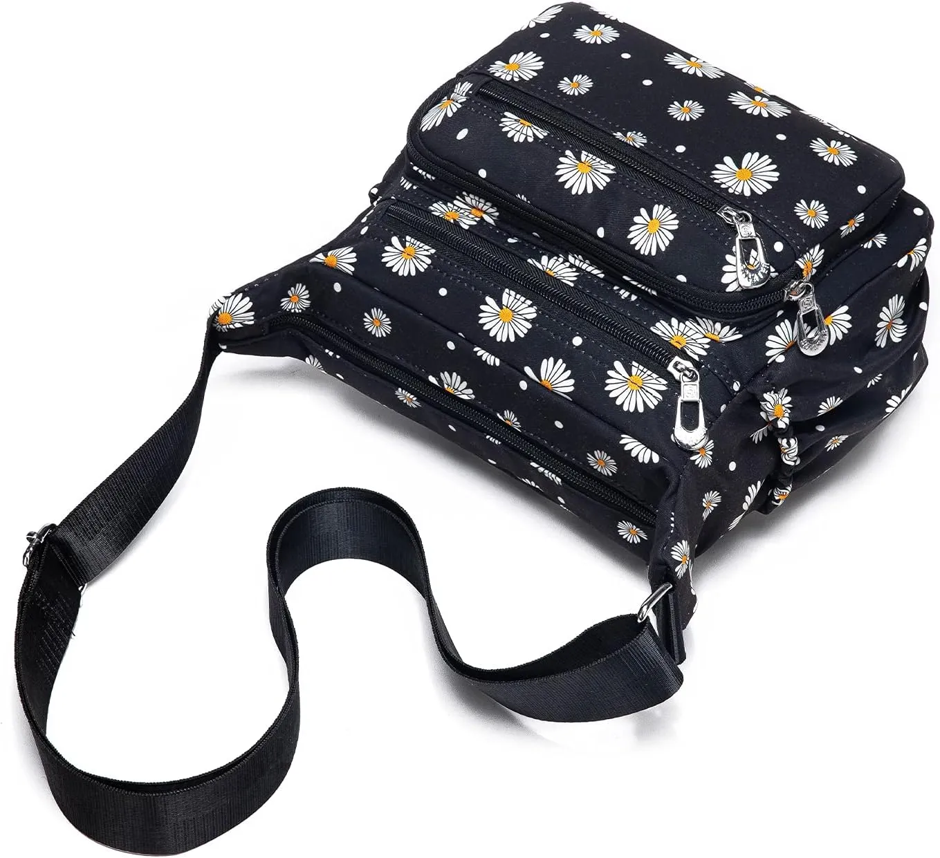 Nylon Floral Multi-Pocket Crossbody Purse Bags for Women Travel Shoulder Bag