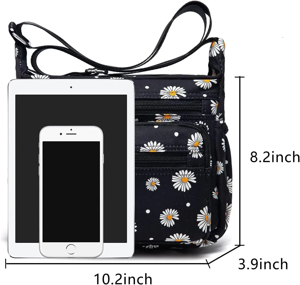 Nylon Floral Multi-Pocket Crossbody Purse Bags for Women Travel Shoulder Bag