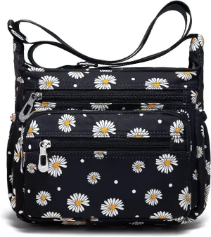 Nylon Floral Multi-Pocket Crossbody Purse Bags for Women Travel Shoulder Bag