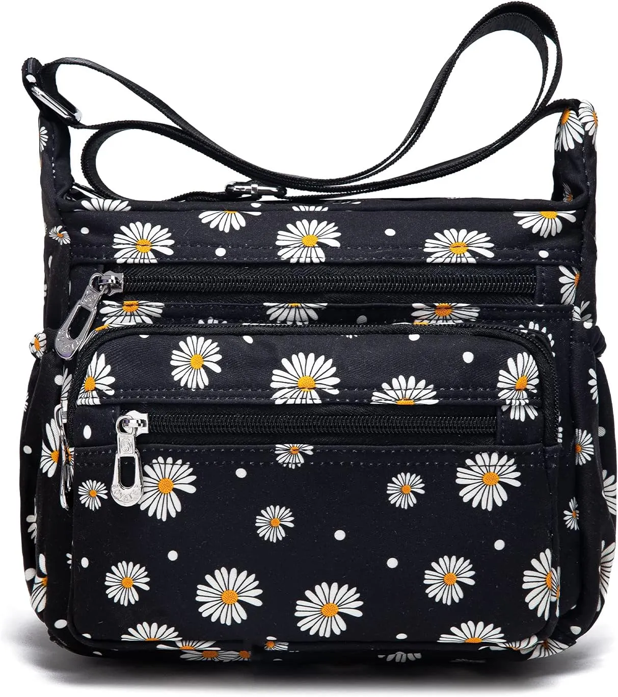 Nylon Floral Multi-Pocket Crossbody Purse Bags for Women Travel Shoulder Bag