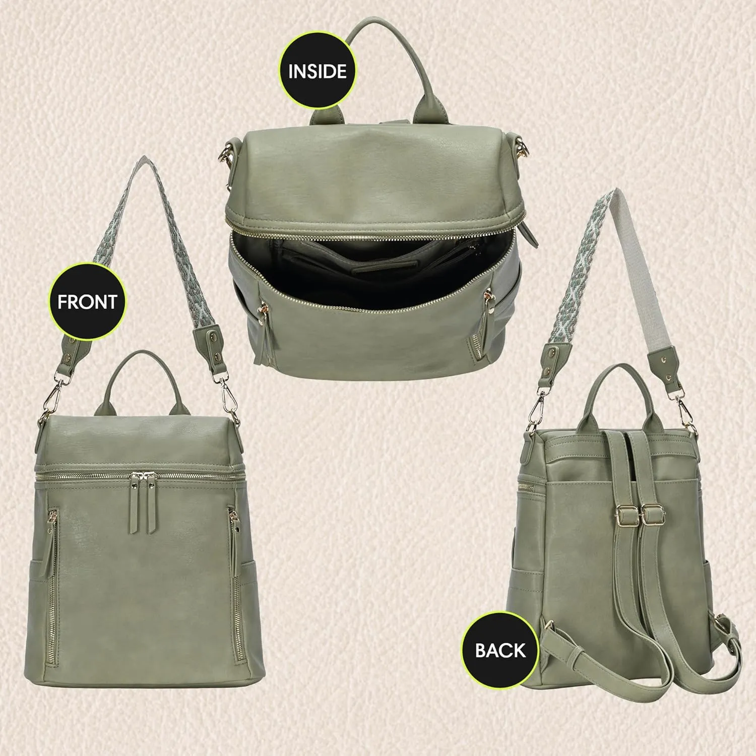 Nyra Webbing Strap Convertible Backpack Purse | Vegan Leather Backpack purse for Women with Detachable Shoulder Strap