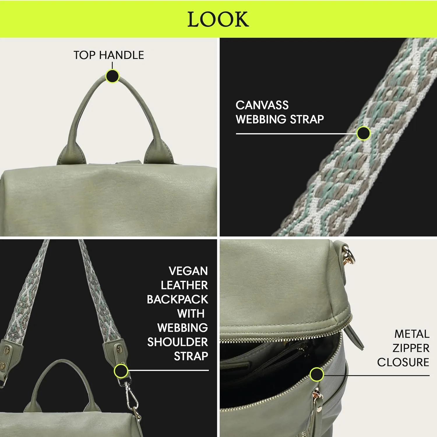 Nyra Webbing Strap Convertible Backpack Purse | Vegan Leather Backpack purse for Women with Detachable Shoulder Strap