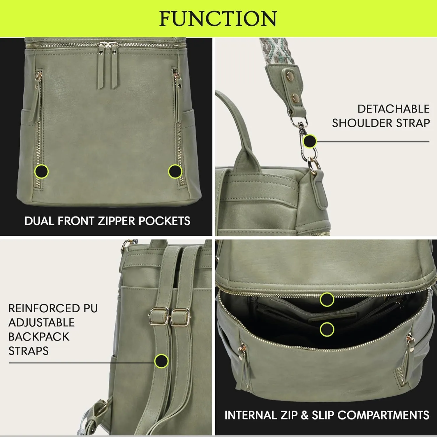 Nyra Webbing Strap Convertible Backpack Purse | Vegan Leather Backpack purse for Women with Detachable Shoulder Strap