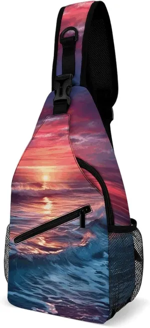 Ocean at Warm Twilight Crossbody Bags Mini Sling Bag Fanny Chest Bag Travel Daypack Sling Backpack for Men Women