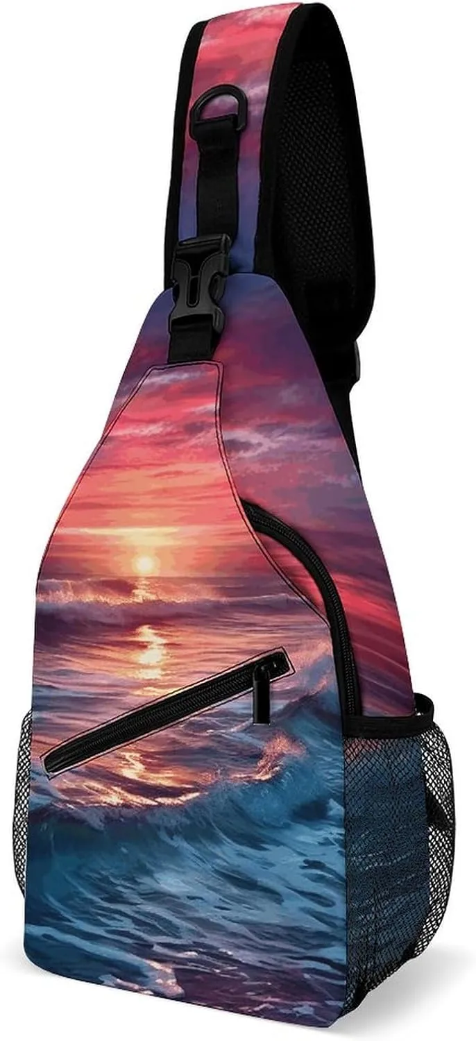 Ocean at Warm Twilight Crossbody Bags Mini Sling Bag Fanny Chest Bag Travel Daypack Sling Backpack for Men Women