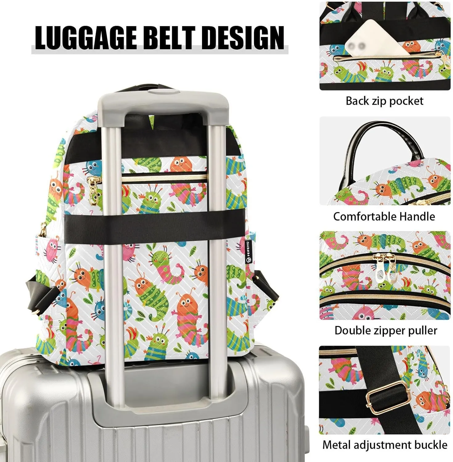 ODAWA Back Pack Purse, Anti-theft Work Backpack Cute Caterpillar Travel Bag for Women Travel Backpack Lightweight