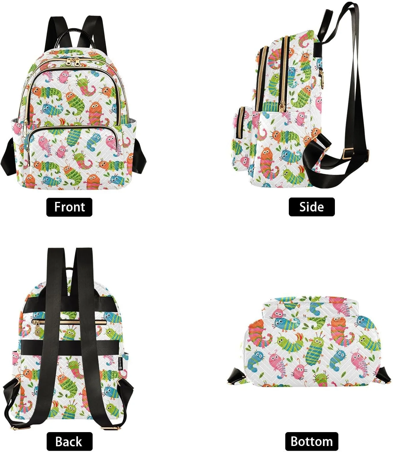 ODAWA Back Pack Purse, Anti-theft Work Backpack Cute Caterpillar Travel Bag for Women Travel Backpack Lightweight