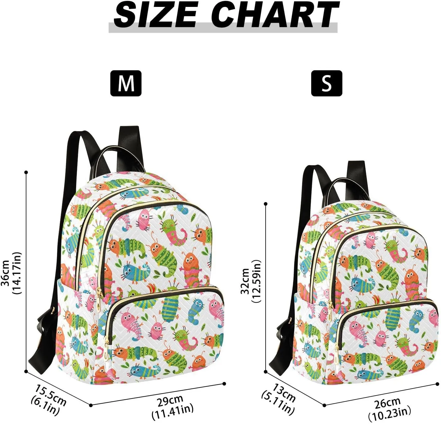 ODAWA Back Pack Purse, Anti-theft Work Backpack Cute Caterpillar Travel Bag for Women Travel Backpack Lightweight