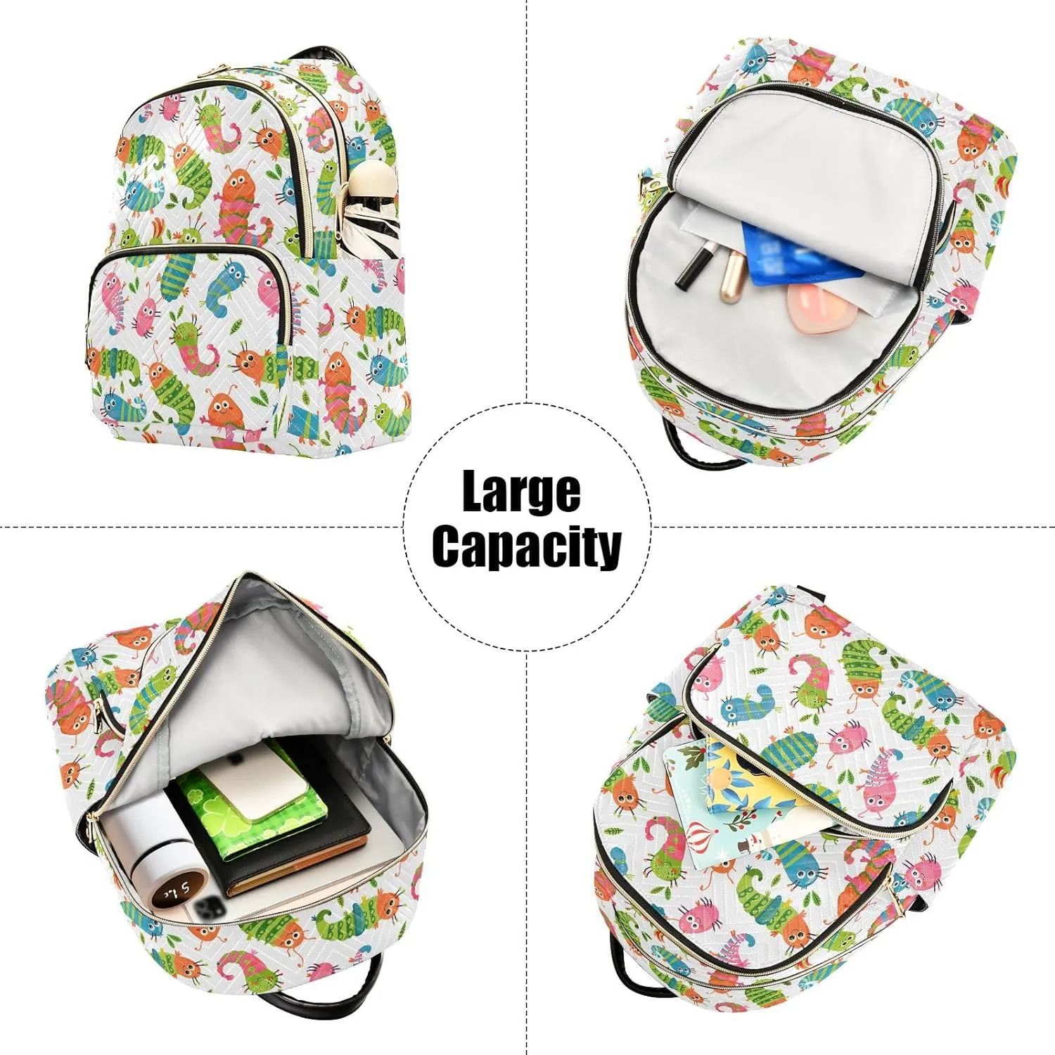 ODAWA Back Pack Purse, Anti-theft Work Backpack Cute Caterpillar Travel Bag for Women Travel Backpack Lightweight
