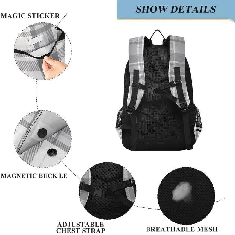ODAWA Gray Plaid Backpacks for School Girls Book Bags Teens Child Elementary School Bag Girls Boys Backpack