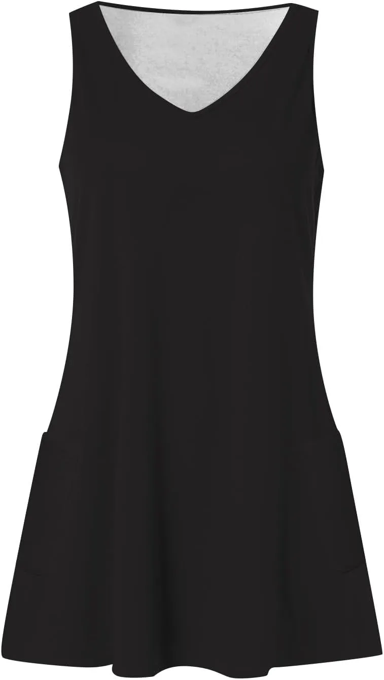 OIOLOYJM Tanks Plus Size Summer Dresses Lady Travel Popular Solid Baggy Tunic Ladies Comfort V Neck Frill
