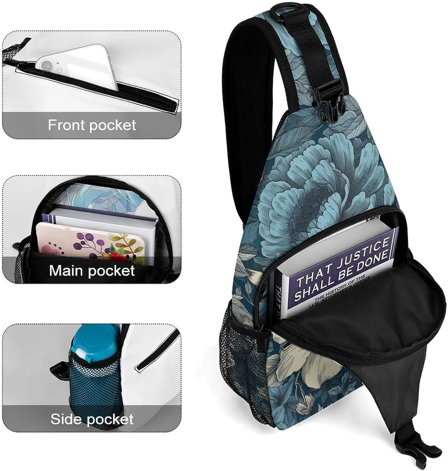 Old Flower Sling Backpack Fashion Crossbody Sling Bag for Women Men Chest Bag for Travel Hiking, 38x20cm