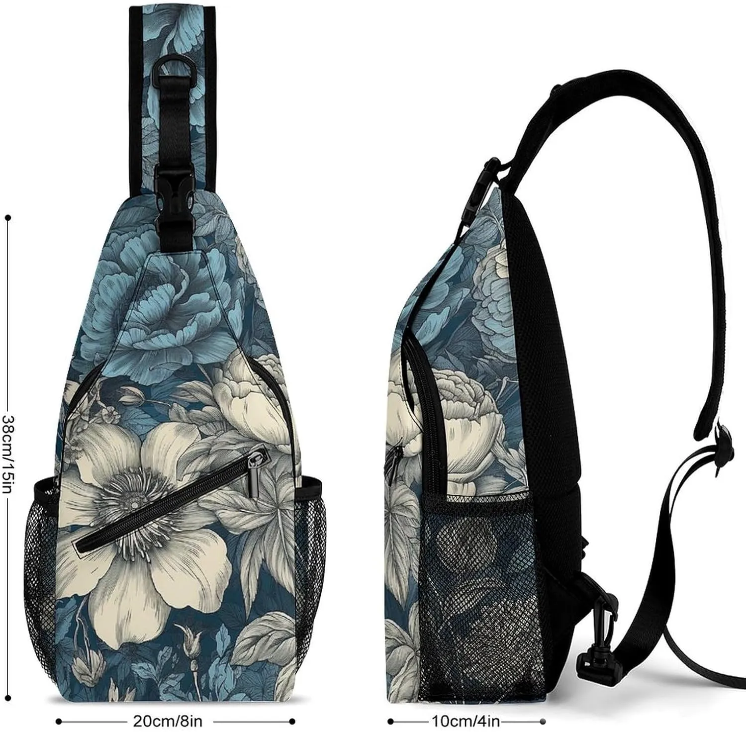 Old Flower Sling Backpack Fashion Crossbody Sling Bag for Women Men Chest Bag for Travel Hiking, 38x20cm