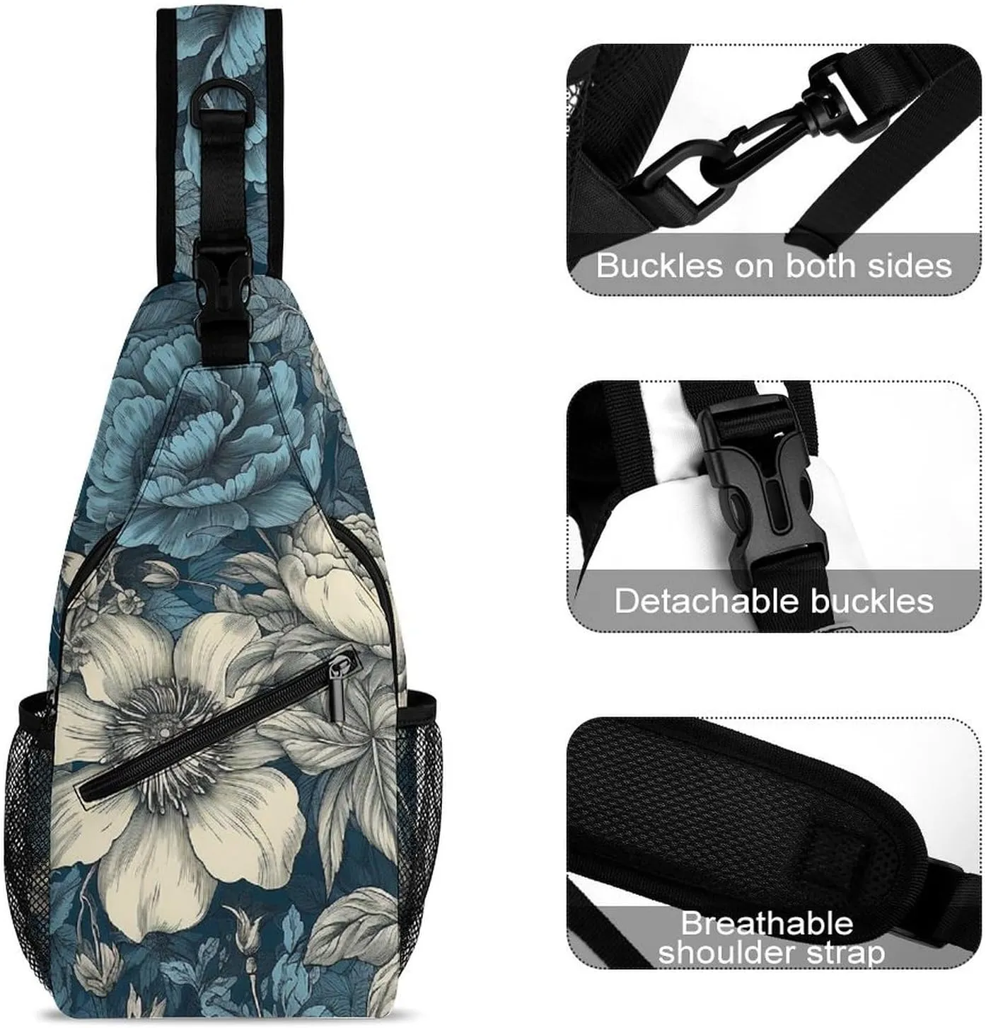 Old Flower Sling Backpack Fashion Crossbody Sling Bag for Women Men Chest Bag for Travel Hiking, 38x20cm