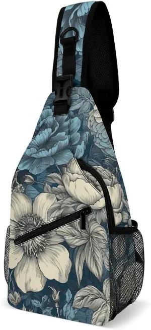 Old Flower Sling Backpack Fashion Crossbody Sling Bag for Women Men Chest Bag for Travel Hiking, 38x20cm