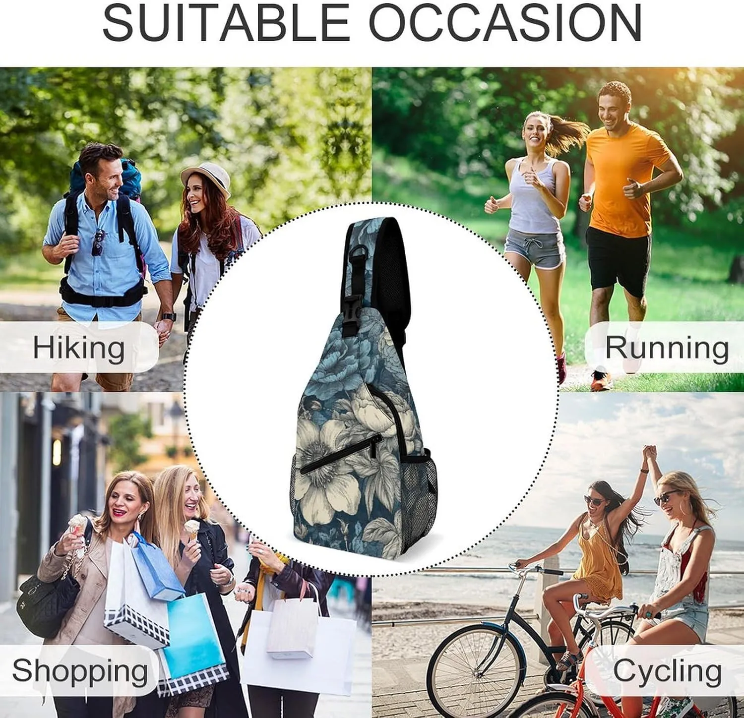 Old Flower Sling Backpack Fashion Crossbody Sling Bag for Women Men Chest Bag for Travel Hiking, 38x20cm