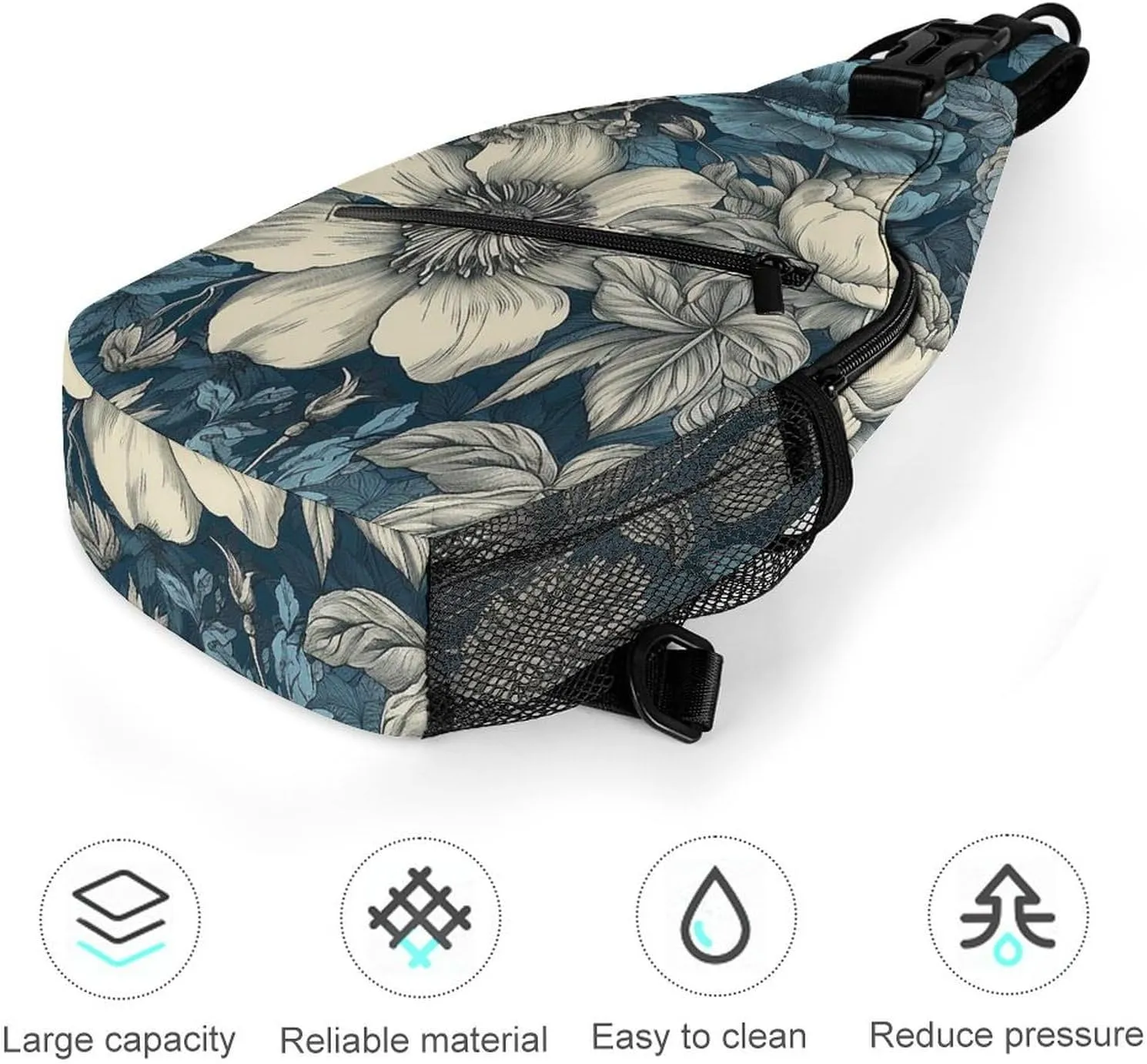 Old Flower Sling Backpack Fashion Crossbody Sling Bag for Women Men Chest Bag for Travel Hiking, 38x20cm