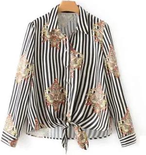Older Womens Tops and Blouses Front Hem Knot Floral Older Womens Tops Older Womens Tops Long Sleeve