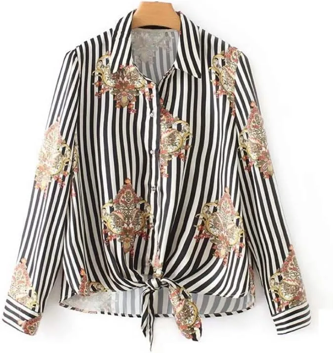 Older Womens Tops and Blouses Front Hem Knot Floral Older Womens Tops Older Womens Tops Long Sleeve