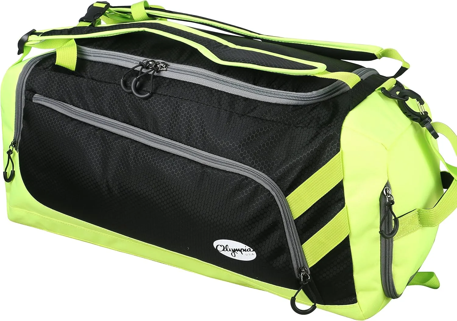 Olympia U.S.A. Blitz 22" Convertible Gym Duffel W/Backpack Straps Duffel Bag, BLACK LIME