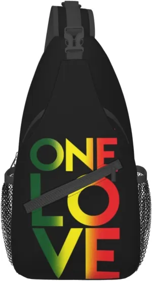 One Love Jamaican Rasta Reggae Crossbody Chest Bag Adjustable Sling Backpack Shoulder Bag Chest Daypack for Hiking Camping