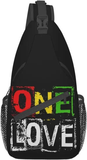 One Love Jamaican Rasta Reggae Crossbody Chest Bag Adjustable Sling Backpack Shoulder Bag Chest Daypack for Hiking Camping