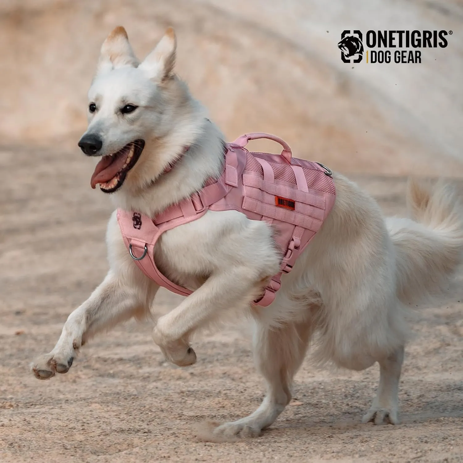 OneTigris Tactical Dog Harness for Small Dog, No Pull Vest with Handles, Breathable Military Dog Molle Vests, Harness for Walking Hiking Training (Pink, X-Large)