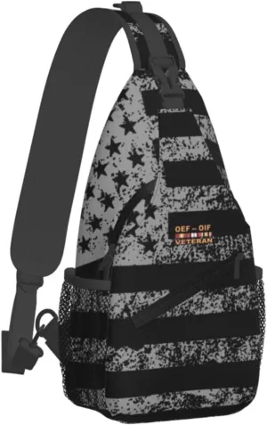 Operations Enduring Freedom (OEF) and Iraqi Freedom (OIF) Veteran Sling Bag for Men, Small Crossbody Sling Bags, Mini Water Resistant Shoulder Daypack for Travel, Anti Thief Chest Bag for Hiking