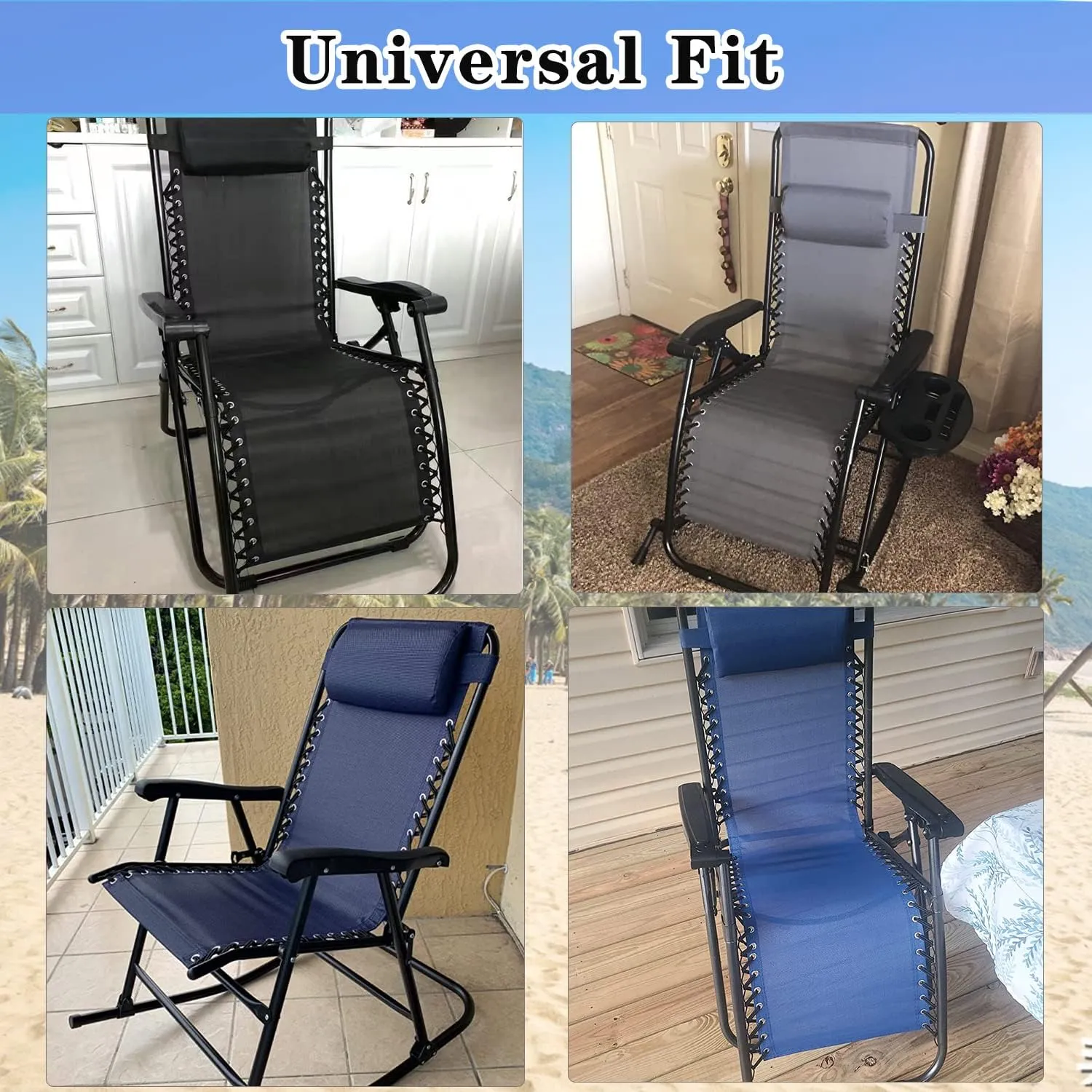 Ostlttyn Zero Gravity Chair Replacement Fabric Set of 2, 17'' with Cord, Kit for Patio Sling Outdoor Lawn Chair, Blue 2 Pack