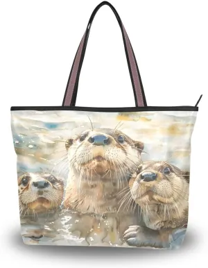 Otter Family Shoulder Bags Large Handle Ladies Handbag