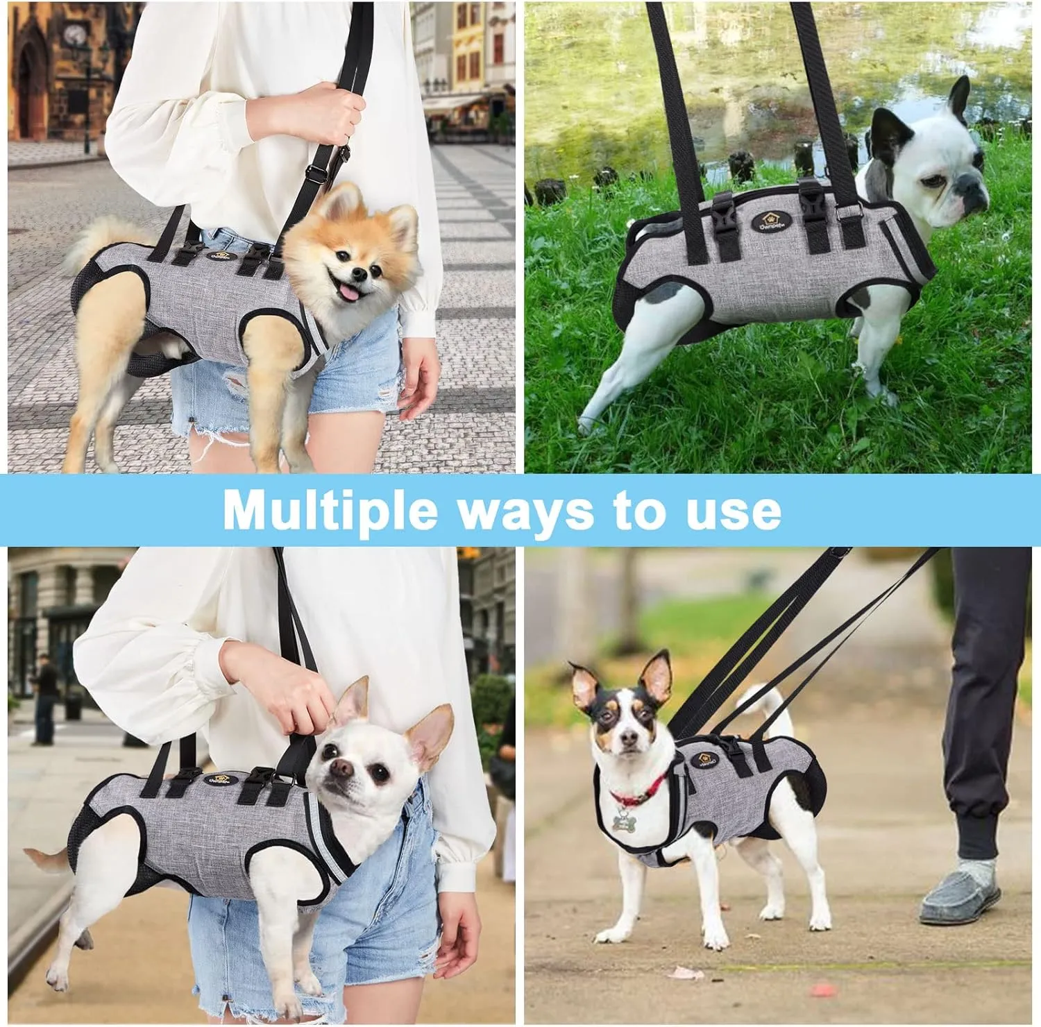 Ownpets Dog Sling Harness, Outdoor Sling Bag for Spine Protection, Whole Body Support, Support Vest to Assist Aged Dogs, Outdoor, S