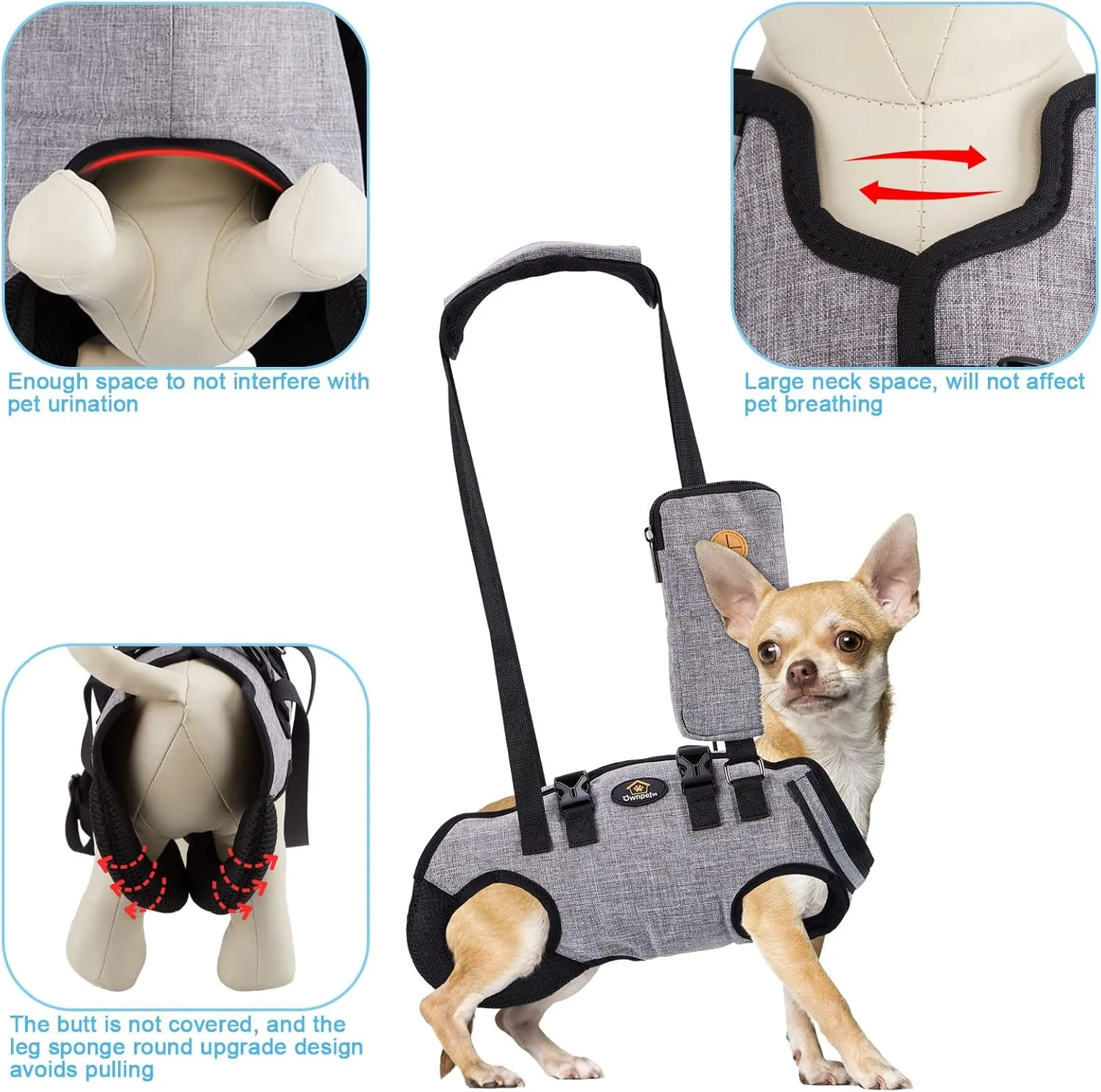 Ownpets Dog Sling Harness, Outdoor Sling Bag for Spine Protection, Whole Body Support, Support Vest to Assist Aged Dogs, Outdoor, S