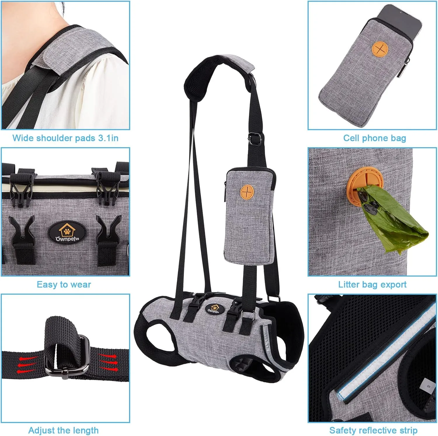 Ownpets Dog Sling Harness, Outdoor Sling Bag for Spine Protection, Whole Body Support, Support Vest to Assist Aged Dogs, Outdoor, S