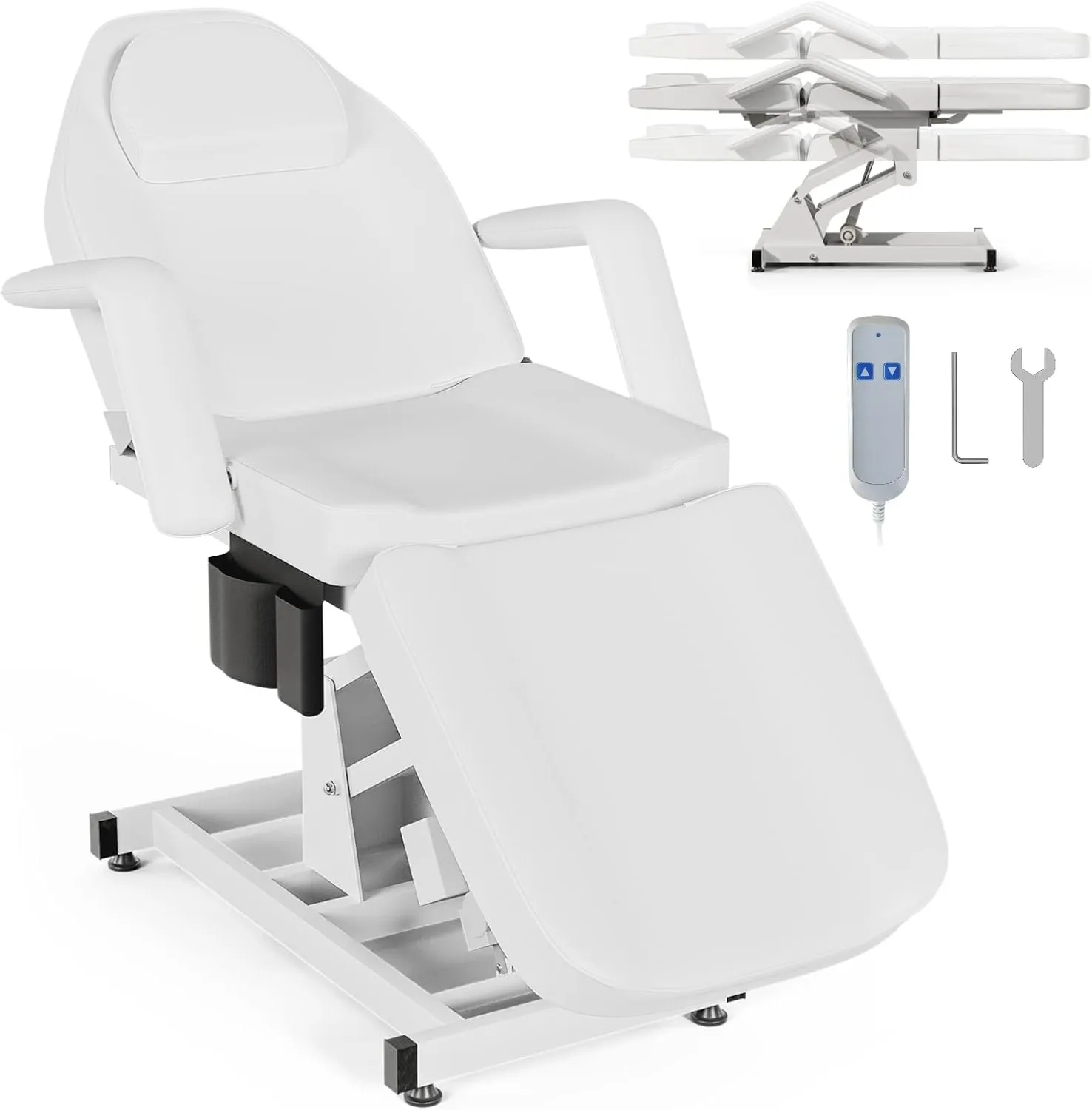 Paddie Electric Height Adjustable Tattoo Chair Spa Bed, Electric Lift Massage Table 3-Section Folding with Storage Pocket for Client/Esthetician/Artist, White
