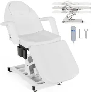 Paddie Electric Height Adjustable Tattoo Chair Spa Bed, Electric Lift Massage Table 3-Section Folding with Storage Pocket for Client/Esthetician/Artist, White