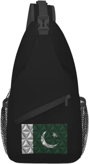 Pakistani Flag With Polygonal Effect Crossbody Bags For Women Men Chest Backpack Gym Shoulder Bag Travel Outdoor Sports Casual Crossbody Bags