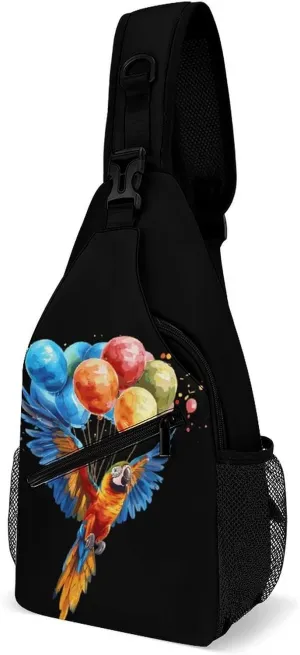 Parrot Bird Flying with Balloons Crossbody Sling Bags Shoulder Backpack Chest DayPack Handbag