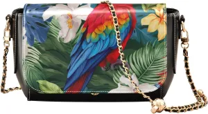 Parrot with Leaves and Flowers Women Leather Crossbody Bag, Crossbody Bags for Women, Zipper Shoulder Bag