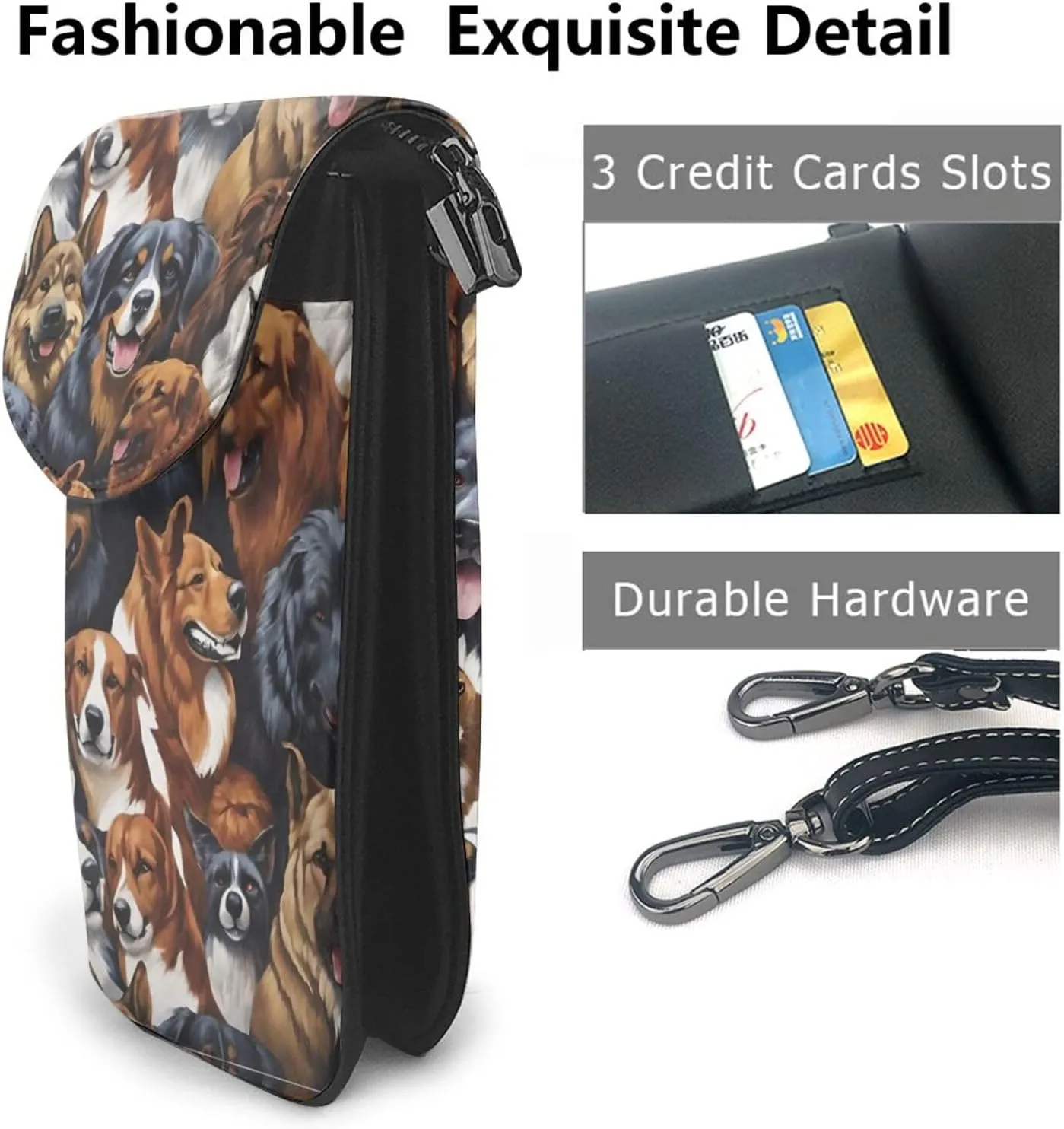 Passport, Credit Card Universal Phone Holder - Anti-Theft Waterproof Multipurpose Holder Husky Shepherd Dog Golden Hair Dog Puppy Art Wristlet Convertible Cross Body Bag