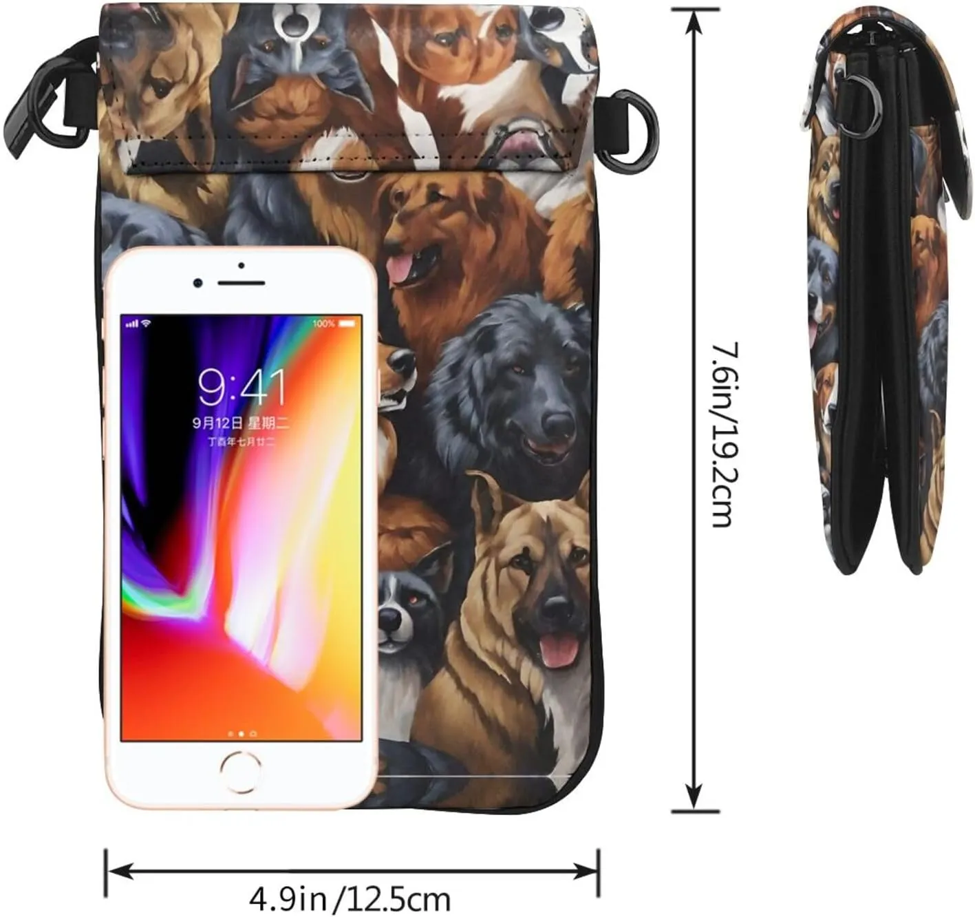 Passport, Credit Card Universal Phone Holder - Anti-Theft Waterproof Multipurpose Holder Husky Shepherd Dog Golden Hair Dog Puppy Art Wristlet Convertible Cross Body Bag