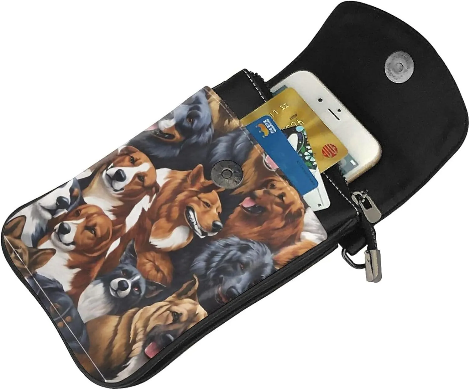 Passport, Credit Card Universal Phone Holder - Anti-Theft Waterproof Multipurpose Holder Husky Shepherd Dog Golden Hair Dog Puppy Art Wristlet Convertible Cross Body Bag