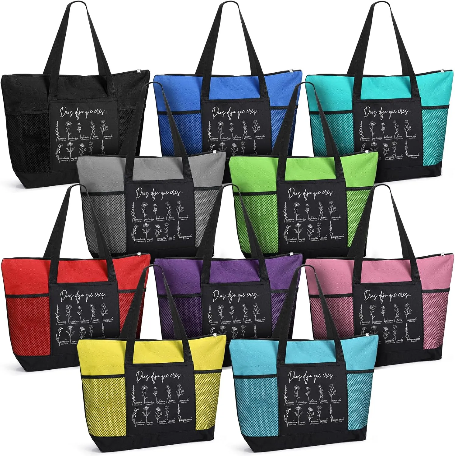 Paterr 10 Pcs Christian Tote Bags Bulk with Pocket Zipper for Women Bible Study Religious Church Gifts for Mother's Day