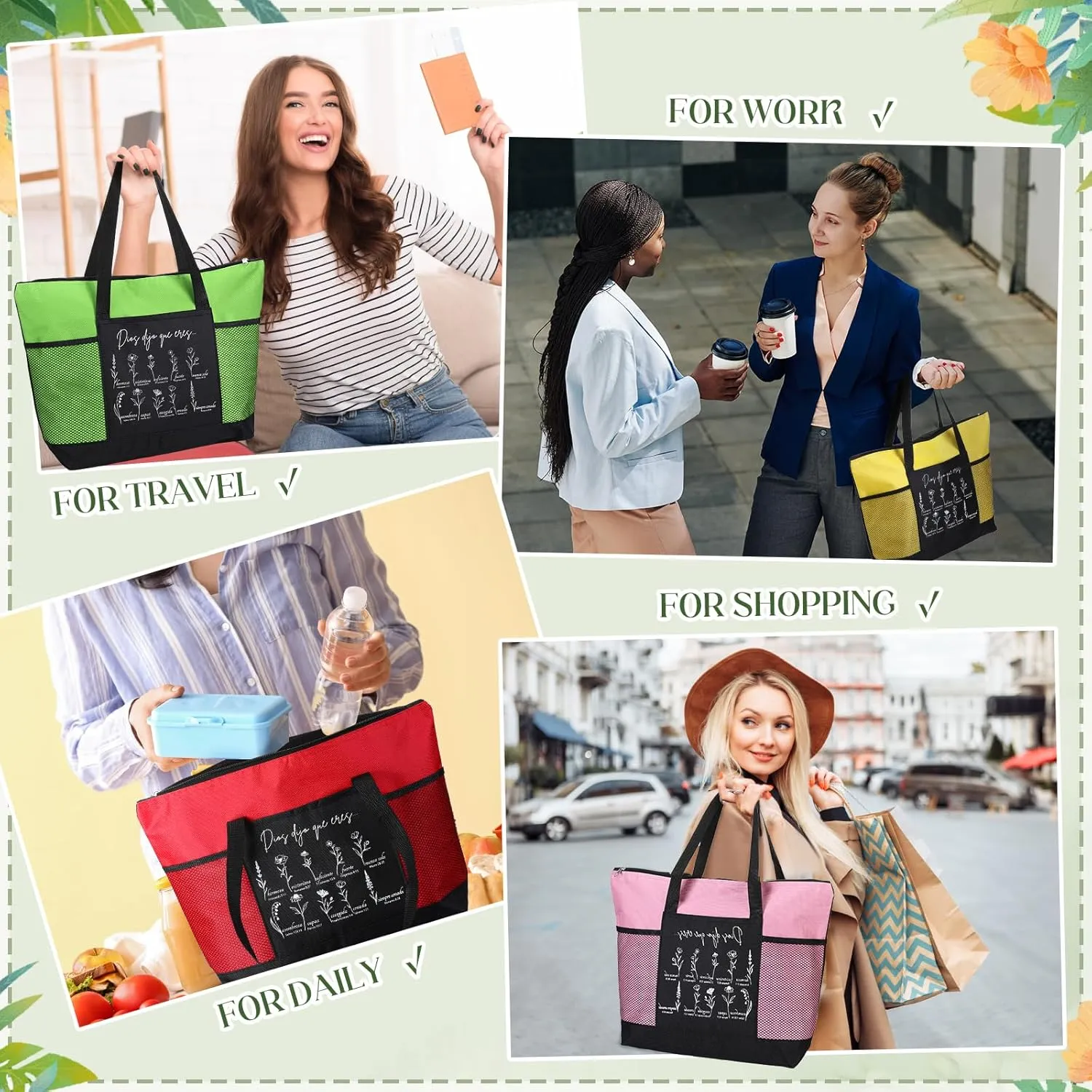 Paterr 10 Pcs Christian Tote Bags Bulk with Pocket Zipper for Women Bible Study Religious Church Gifts for Mother's Day