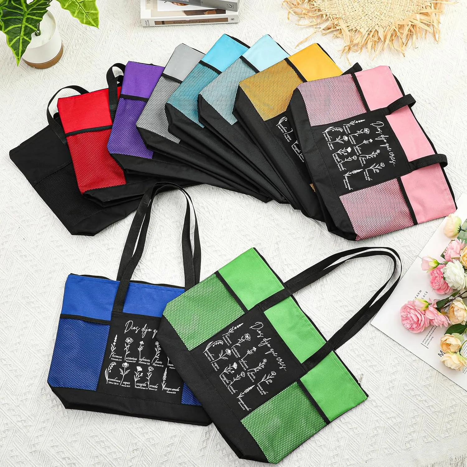 Paterr 10 Pcs Christian Tote Bags Bulk with Pocket Zipper for Women Bible Study Religious Church Gifts for Mother's Day