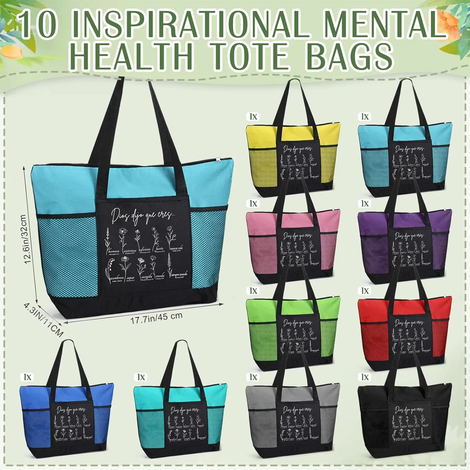 Paterr 10 Pcs Christian Tote Bags Bulk with Pocket Zipper for Women Bible Study Religious Church Gifts for Mother's Day