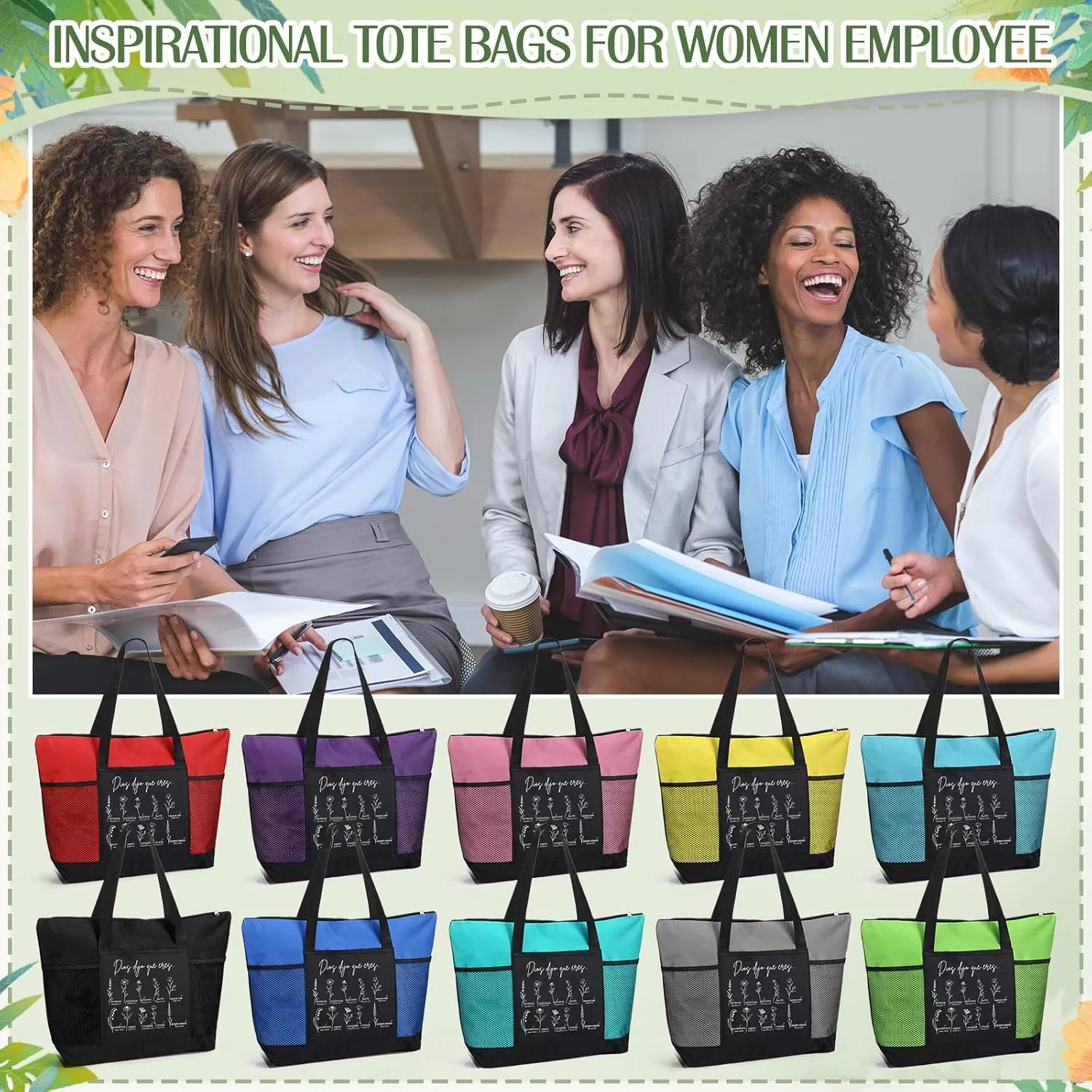 Paterr 10 Pcs Christian Tote Bags Bulk with Pocket Zipper for Women Bible Study Religious Church Gifts for Mother's Day