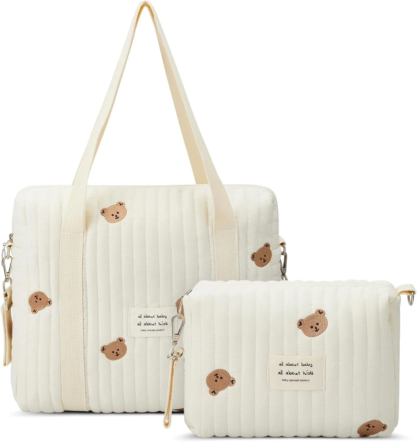 Paterr 2 Pcs Diaper Bag Tote for Women Multifunction Multisize Maternity Bag Quilted Cotton Cute Diaper Bag