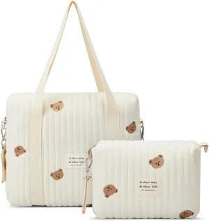 Paterr 2 Pcs Diaper Bag Tote for Women Multifunction Multisize Maternity Bag Quilted Cotton Cute Diaper Bag